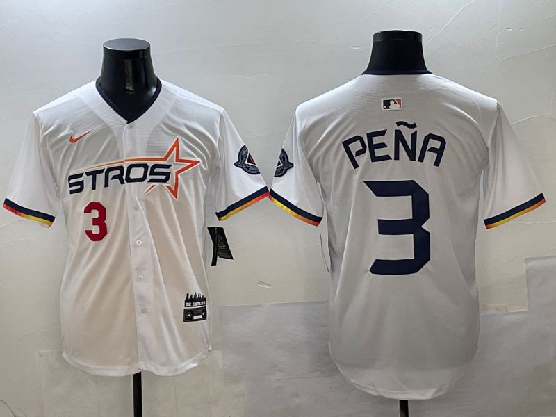 Men Houston Astros #3 Pena White three generations Joint Name Nike 2025 MLB Jersey style 2
